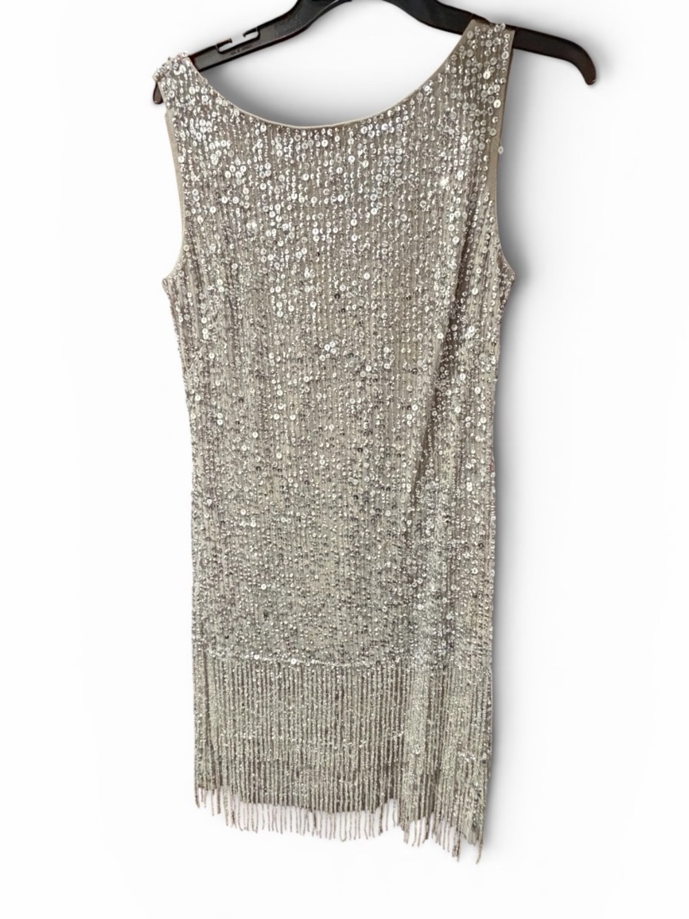 Adrianna Papell Champagne Sequin Fringe Cocktail Dress - Picture 3 of 9